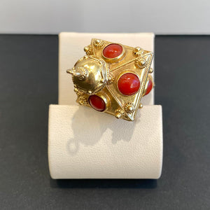 18K Yellow Gold Coral Etruscan Pendant