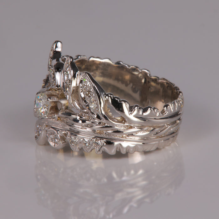 floral design white gold and diamond ring