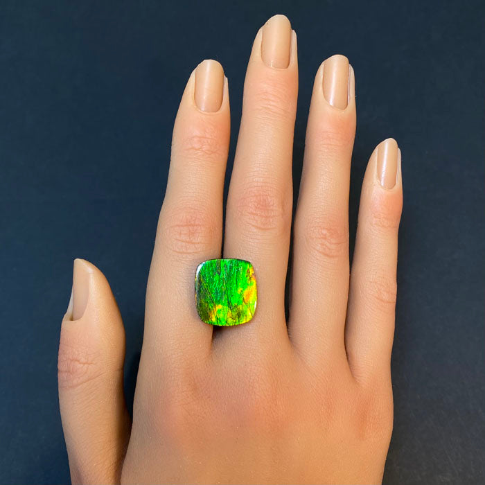 freeform ammolite fossil gem green yellow orange