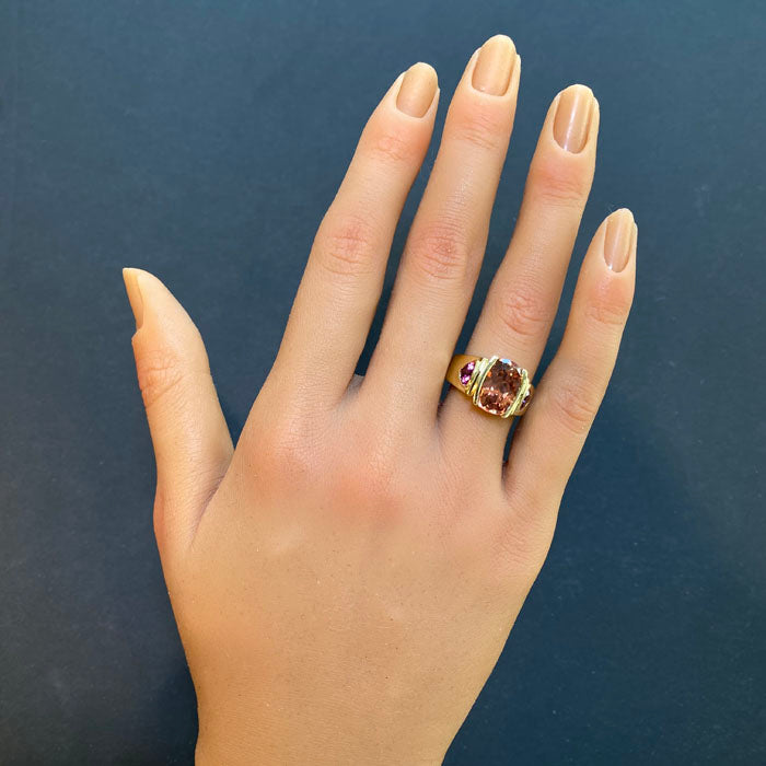 garnet zircon yellow gold ring