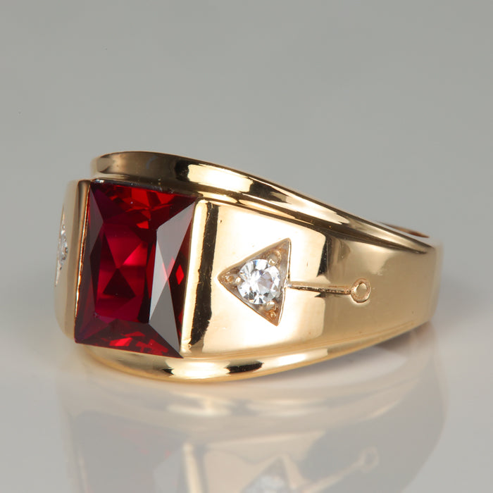 yellow gold synthetic ruby and spinel ring