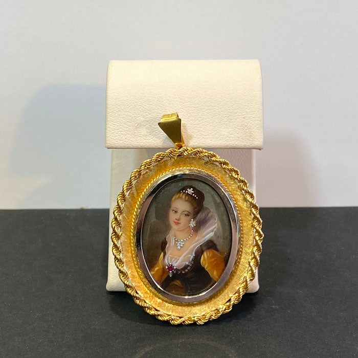 hand painted cameo pin pendant