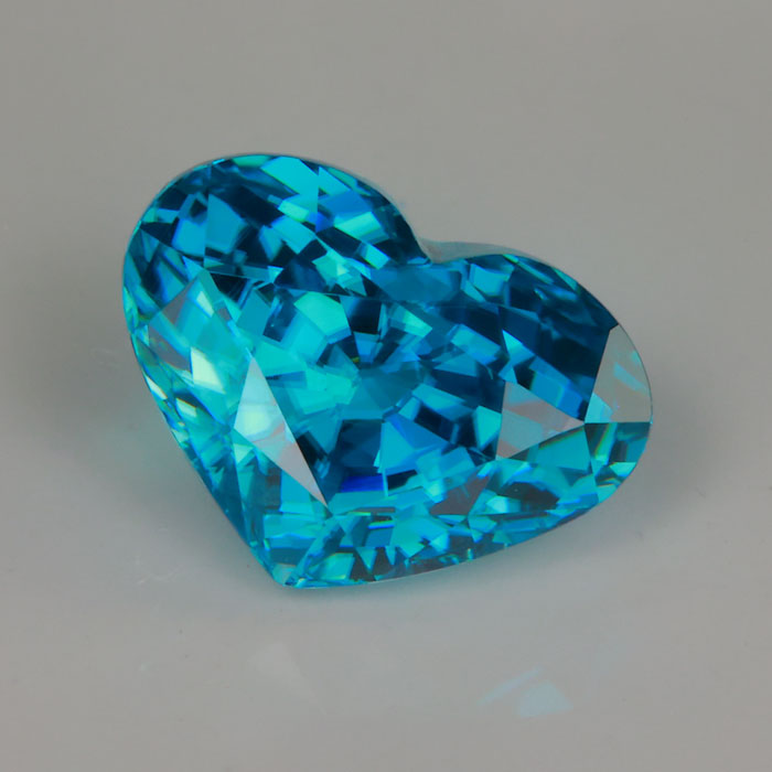 heart shape blue zircon gemstone greenish blue