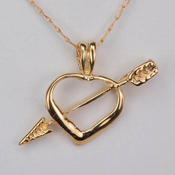 14K Yellow Gold Heart With Arrow Necklace 18