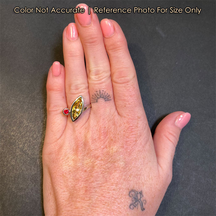 size of a platinum heliodor ring to hand