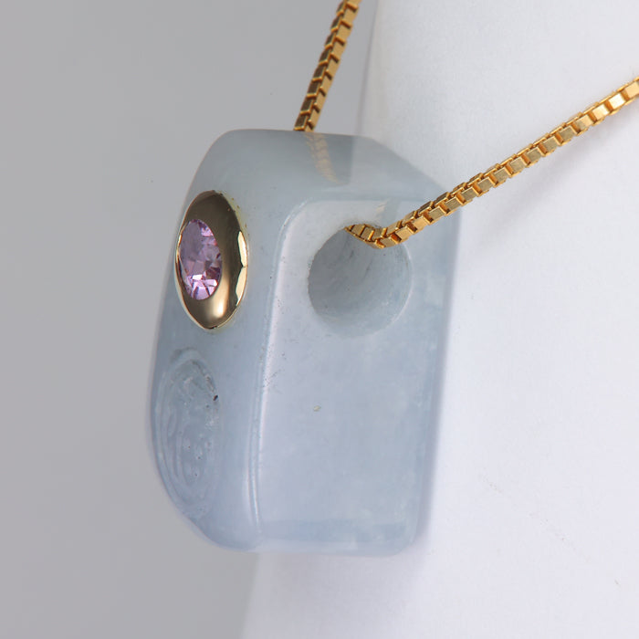 jadeite pendant with amethyst accent and chinese character symbol carving