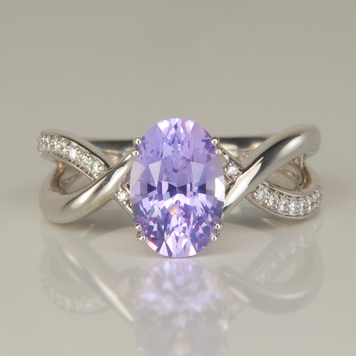 white gold oval cut natural lavender pink sapphire and diamond ring 