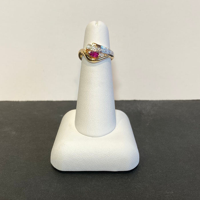 yellow gold marquise cut ruby diamonds ring
