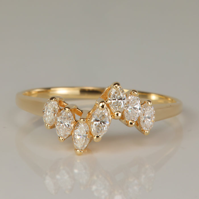 yellow gold marquise brilliant cut diamond zig zag ring