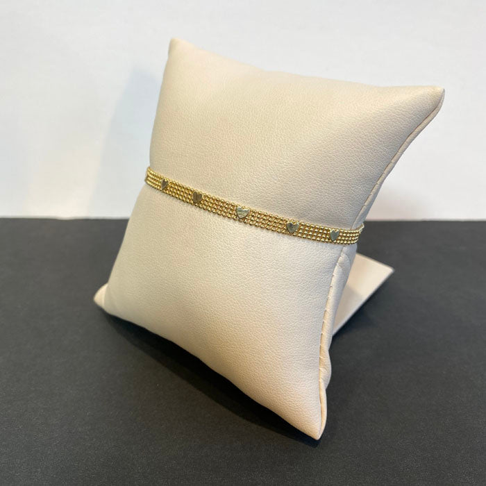 14k yellow gold mesh band bracelet with hearts