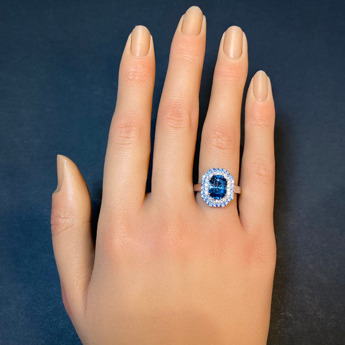 Platinum Barion Style Emerald Cut Sapphire Ring Carats