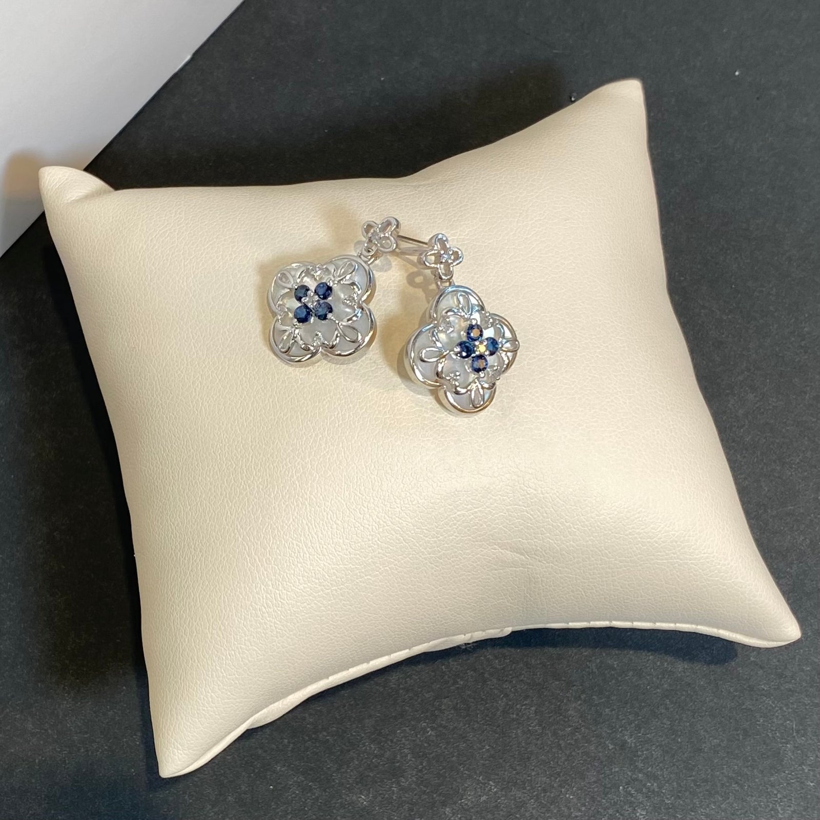 mother of pearl sapphire earrings