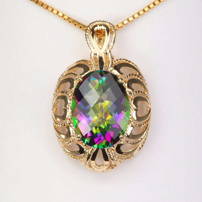 multi color oval checkerboard cut mystic topaz pendant 