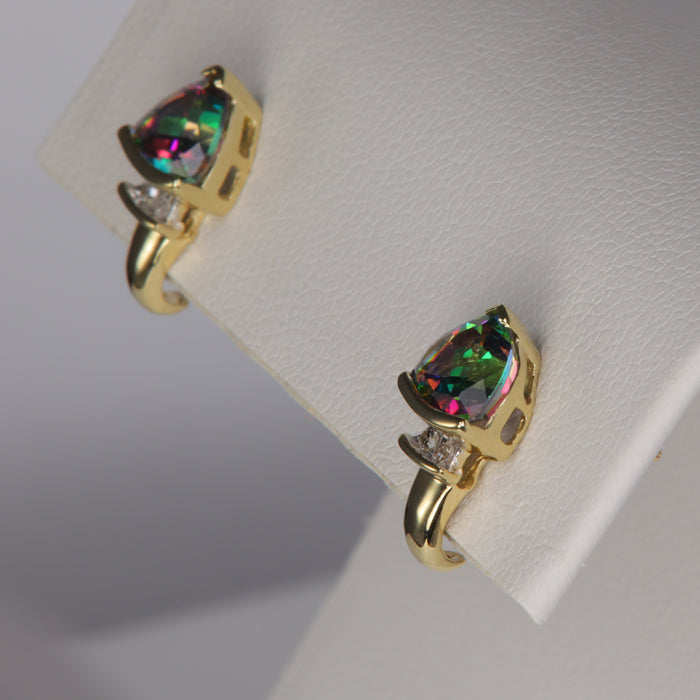 yellow gold mystic topaz stud earrings diamond accents