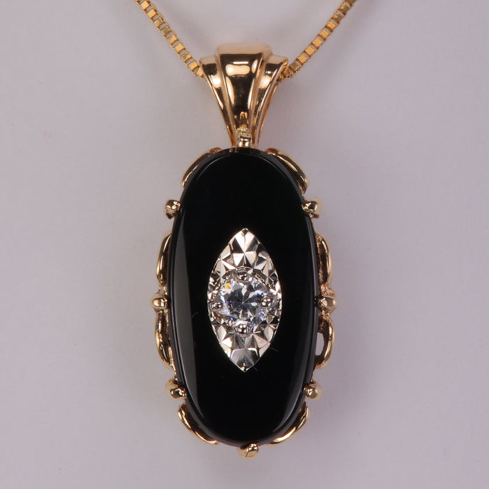 yellow and white gold onyx pendant with cubic zirconia 