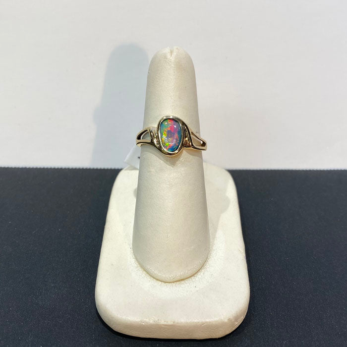 14K yellow gold doublet opal onyx ring 