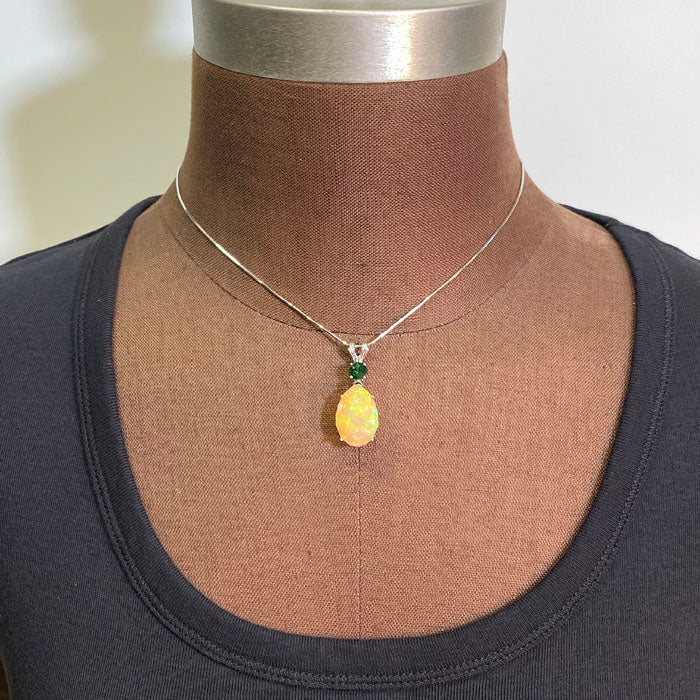 opal and tourmaline pendant white gold