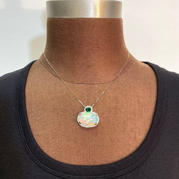 opal and tsavorite pendant with diamonds white gold