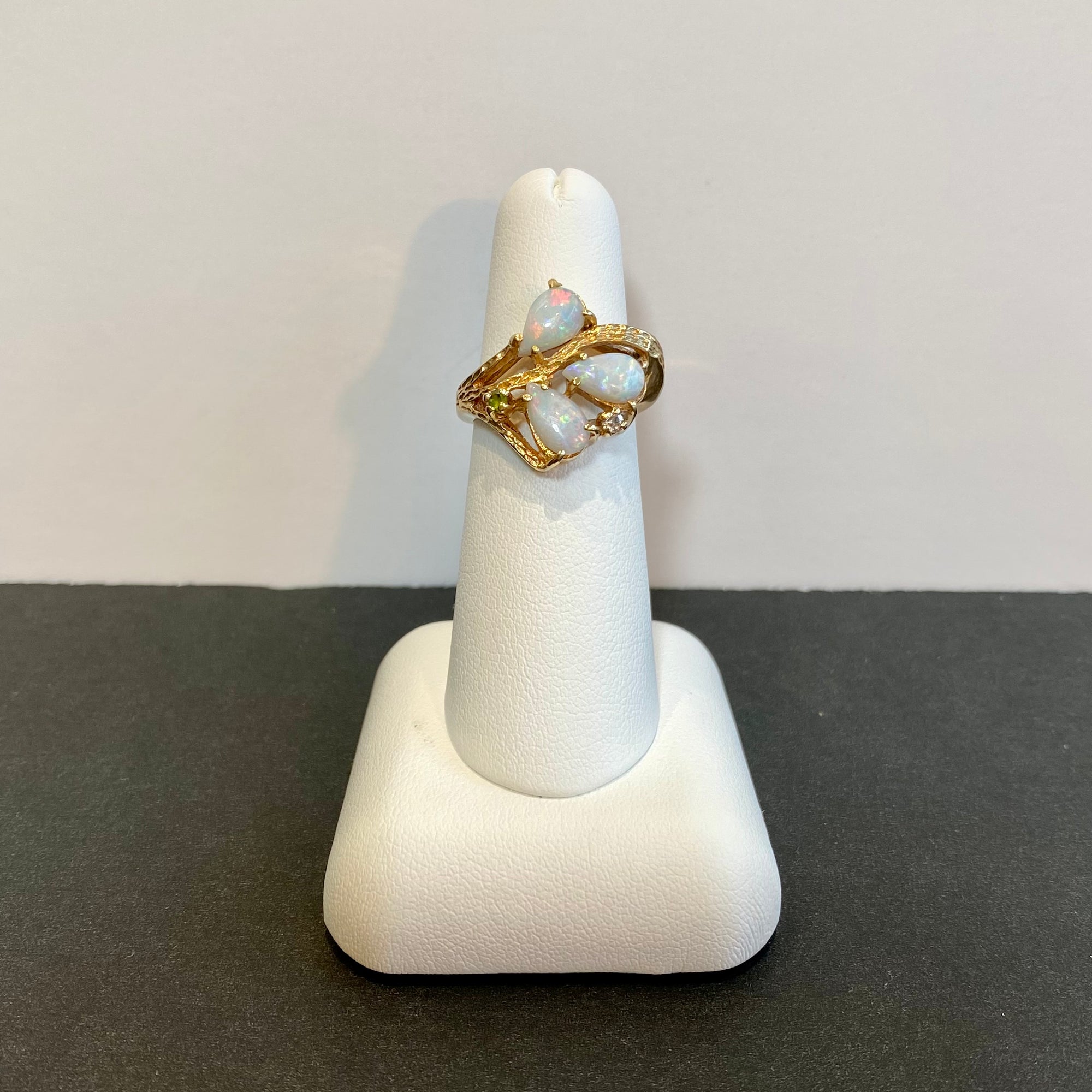 pear shape opal peridot diamond ring