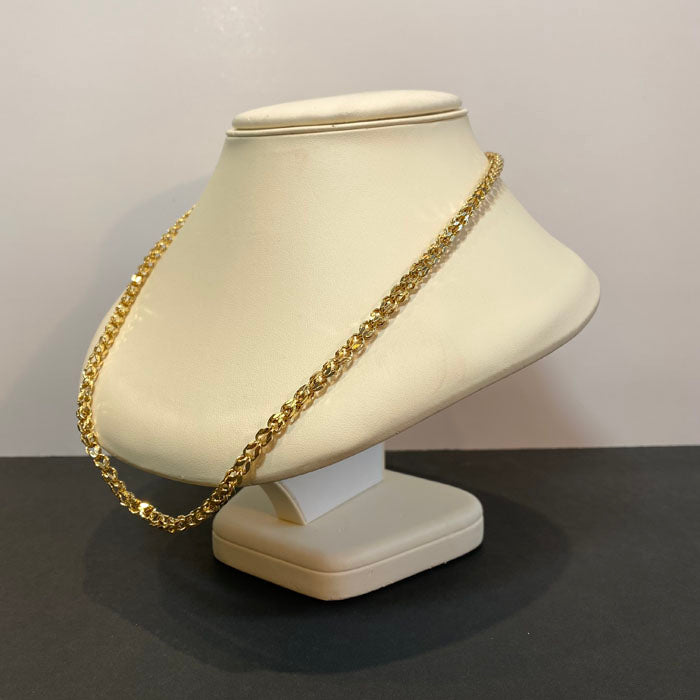 14k yellow gold open link wheat chain necklace