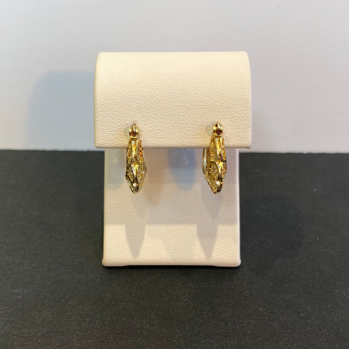 ornate scroll hoop earrings yellow gold