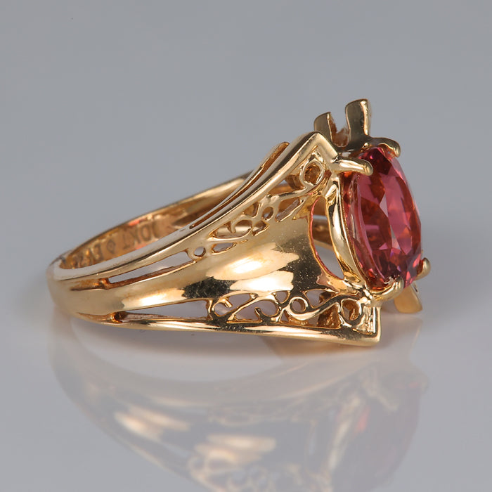yellow gold and pink tourmaline gem ring