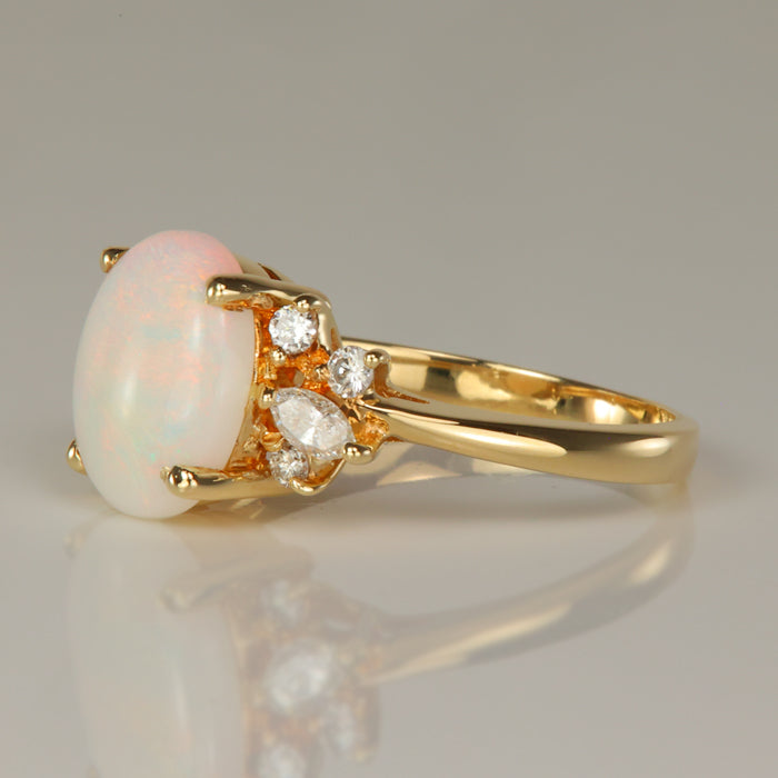 yellow gold australian opal and diamond estate ring 
