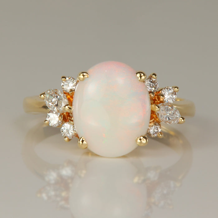 yellow gold opal and diamond ring 