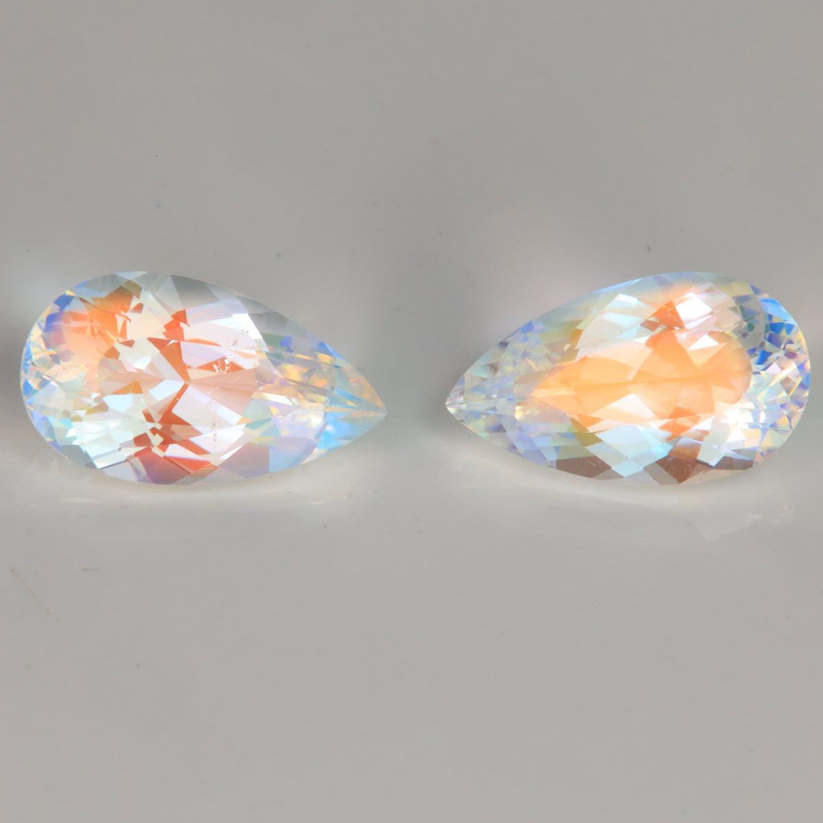 pear shape rainbow color moonstone  gemstone pair 