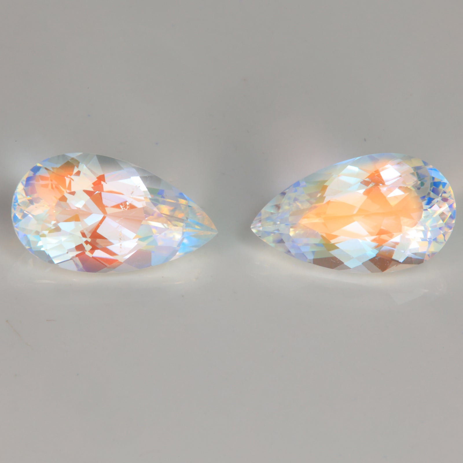 pear shape rainbow color moonstone  gemstone pair 