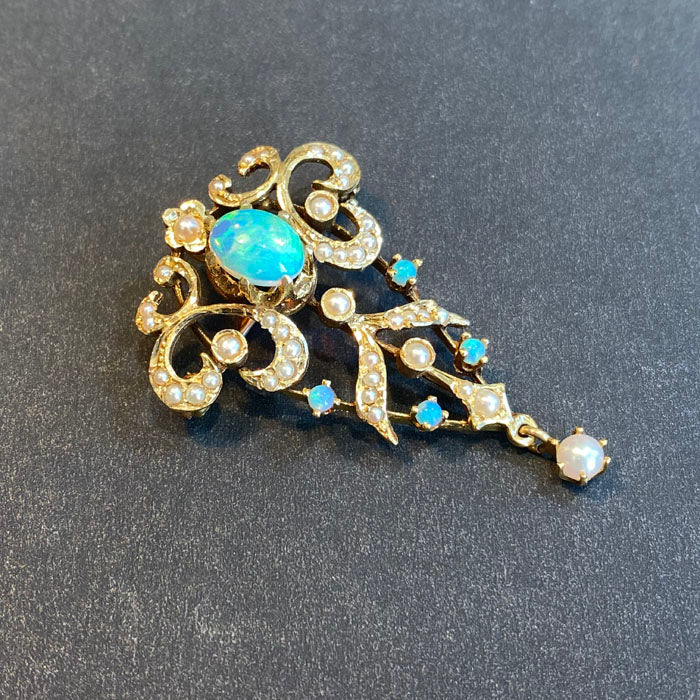 opal pearl and gold pin