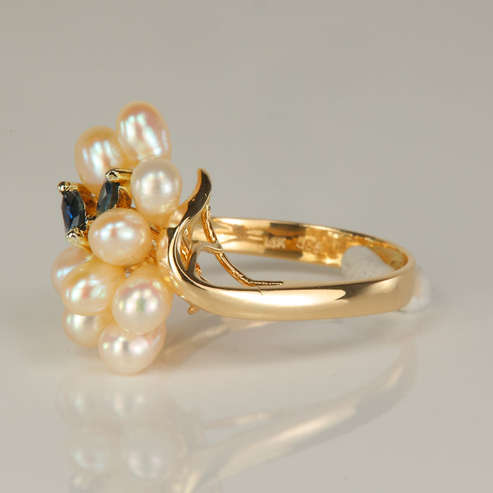 gold pearl sapphire and diamond ring