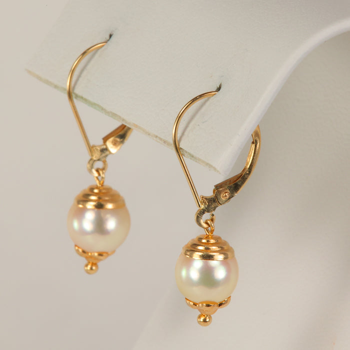 estate pearl earrings yellow gold