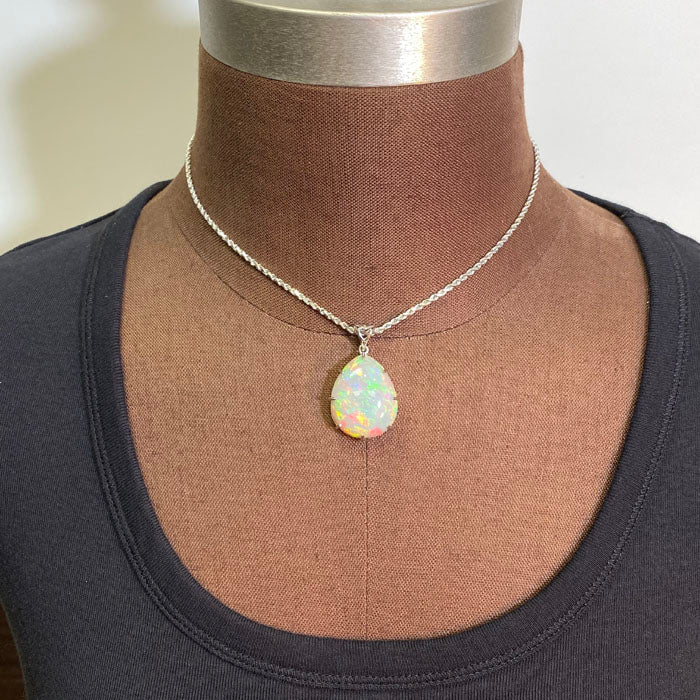 pear opal pendant in white gold