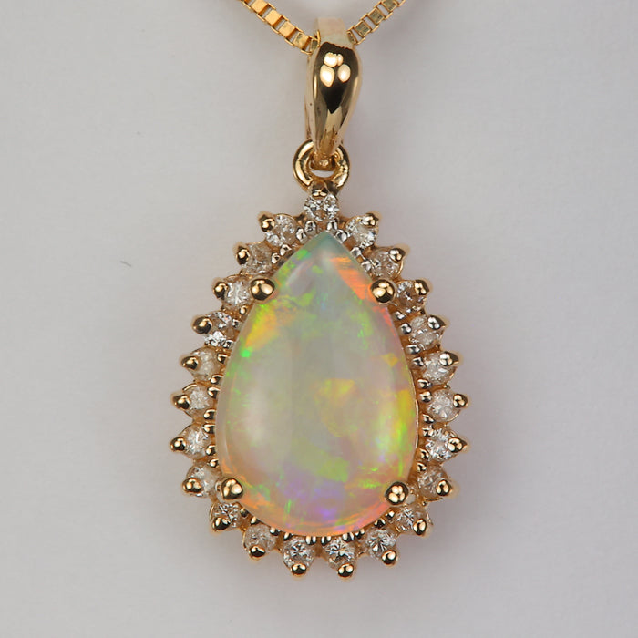 yellow gold opal and diamond estate pendant