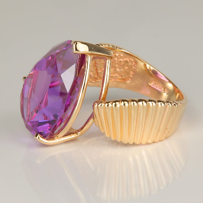 yellow gold synthetic gemstone ring purple sapphire