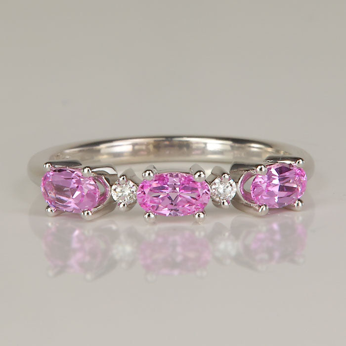 white gold pink sapphire ring with diamonds 