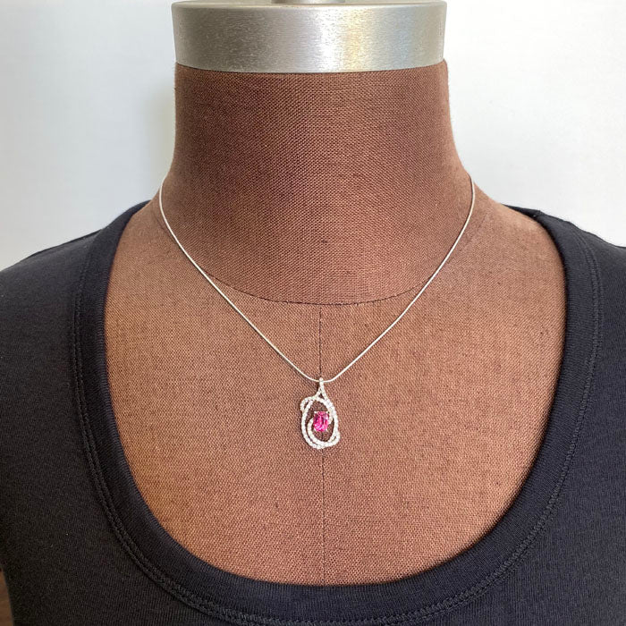 pink spinel  and diamond pendant in white gold