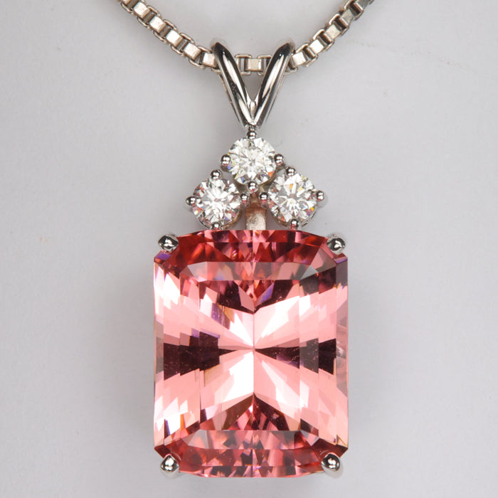 pink color tourmaline gemstone pendant in white gold with diamonds 