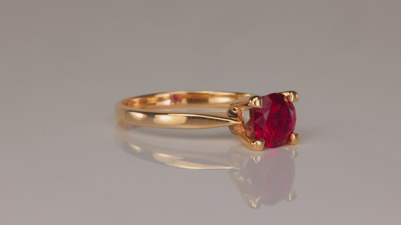 10K Yellow Gold Round Brilliant Synthetic Ruby Ring 1.00 Carat