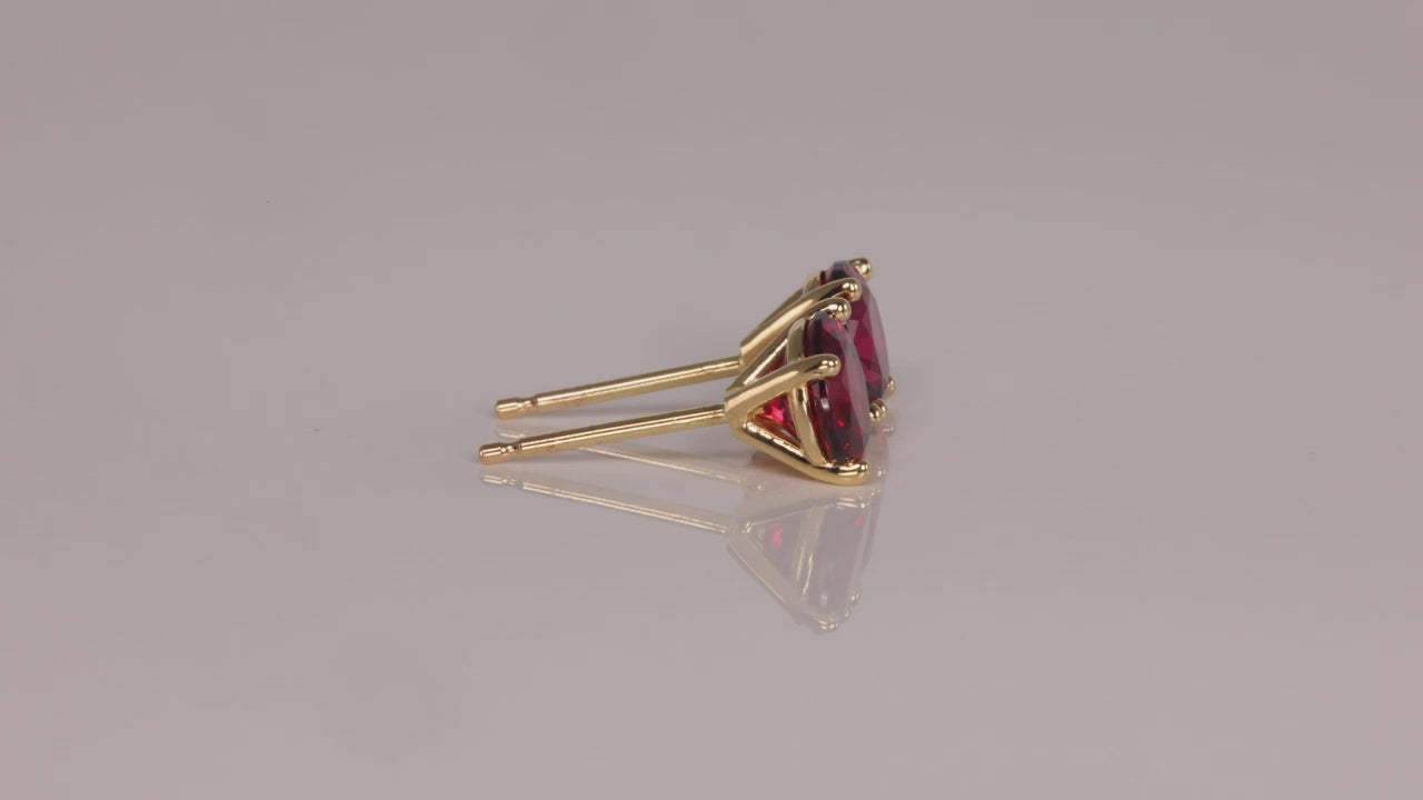 14K Yellow Gold Rhodolite Garnet Stud Earrings 2.12 Carats