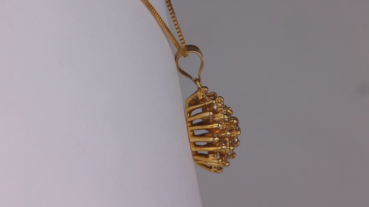 14K Yellow Gold Diamond Cluster Pendant .58 Carats