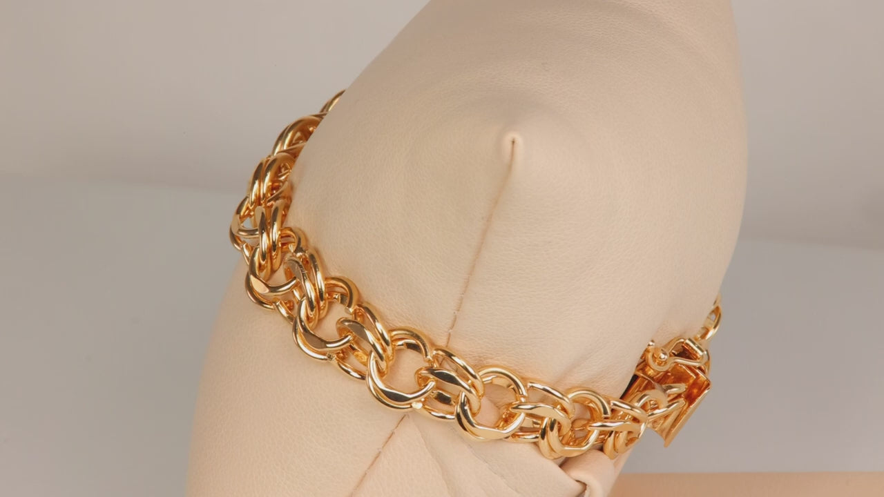14K Yellow Gold Linked Circles Bracelet 7"