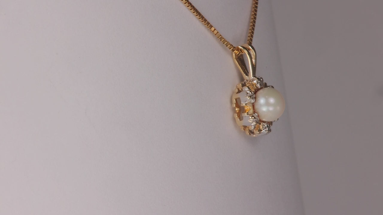 14K Yellow Gold Pearl And Diamond Accent Pendant