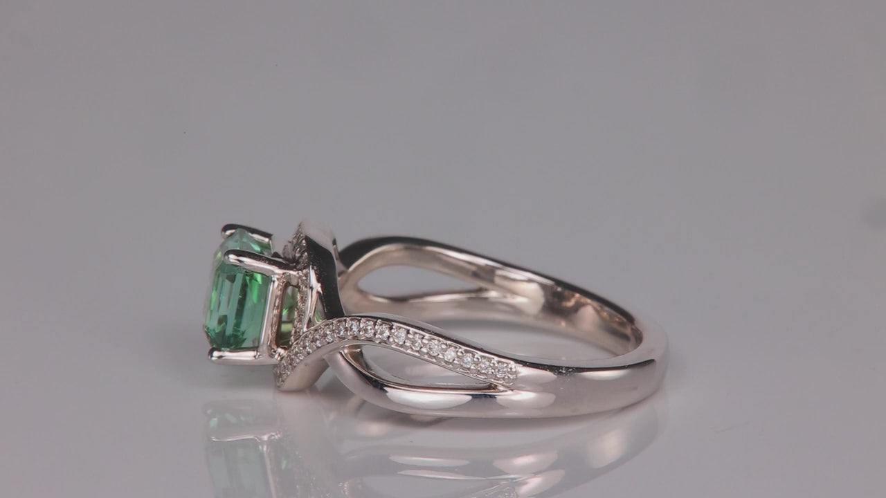 14K White Gold Tourmaline and Diamond Ring 1.24 Carats