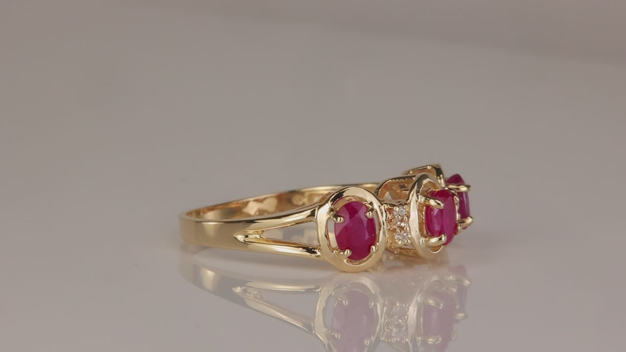 14K Yellow Gold Oval Cut Ruby and Diamond Accent Ring 1cts