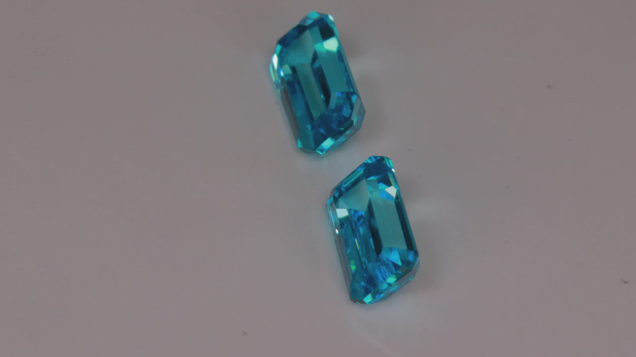 Pair of Emerald Cut Blue Zircons 3.55 Carats
