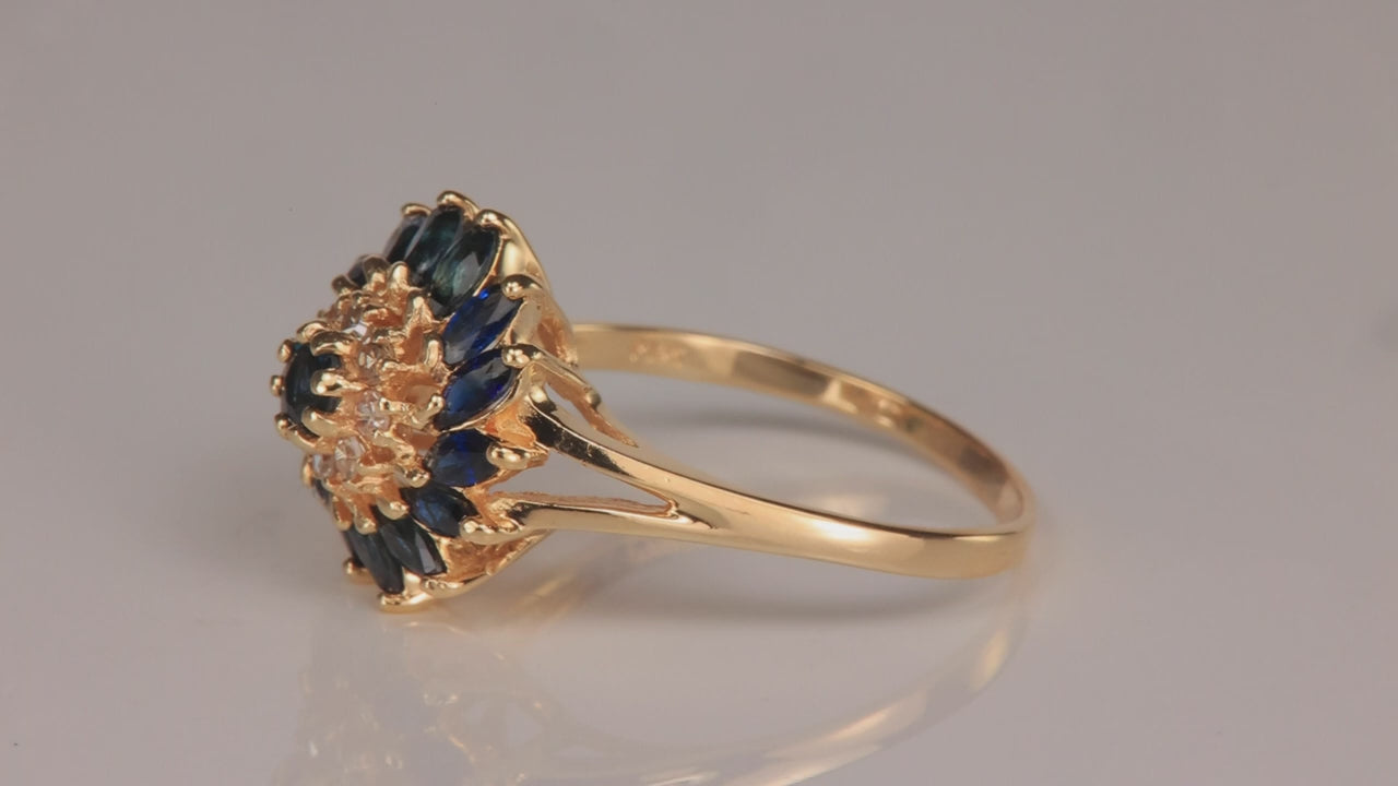 14K Yellow Gold Sapphire and Diamond Ring 2cts