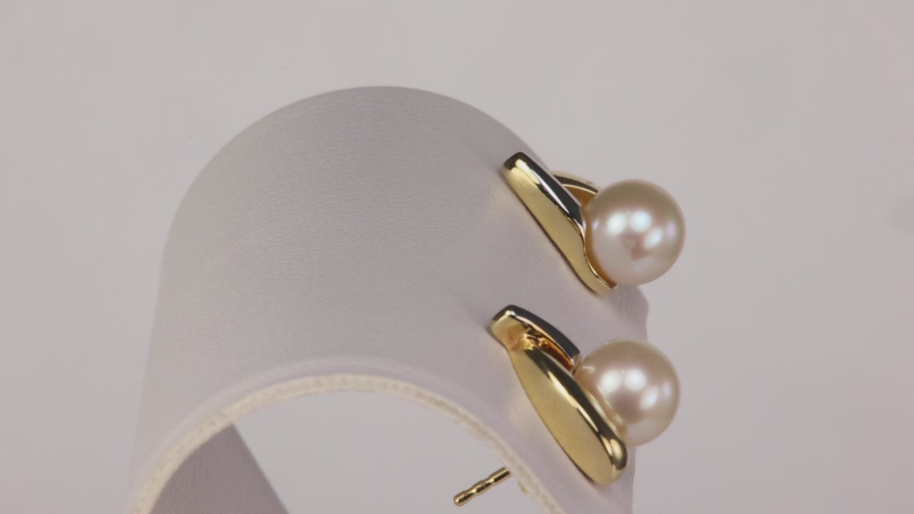 14K Yellow and White Gold Pearl Earrings