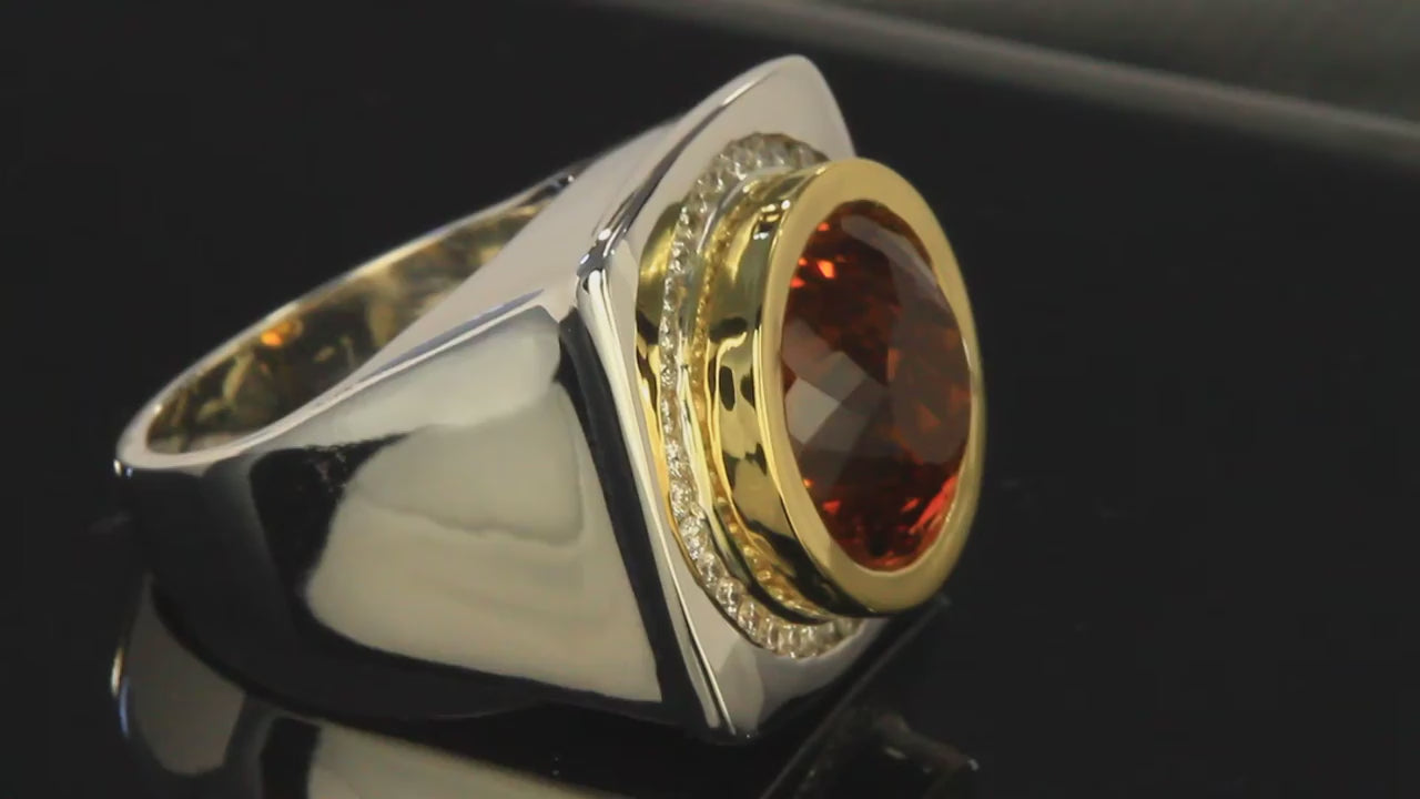 REDUCED! 18K Yellow Gold and Sterling Bold Citrine Ring With Ideal Cut Diamonds